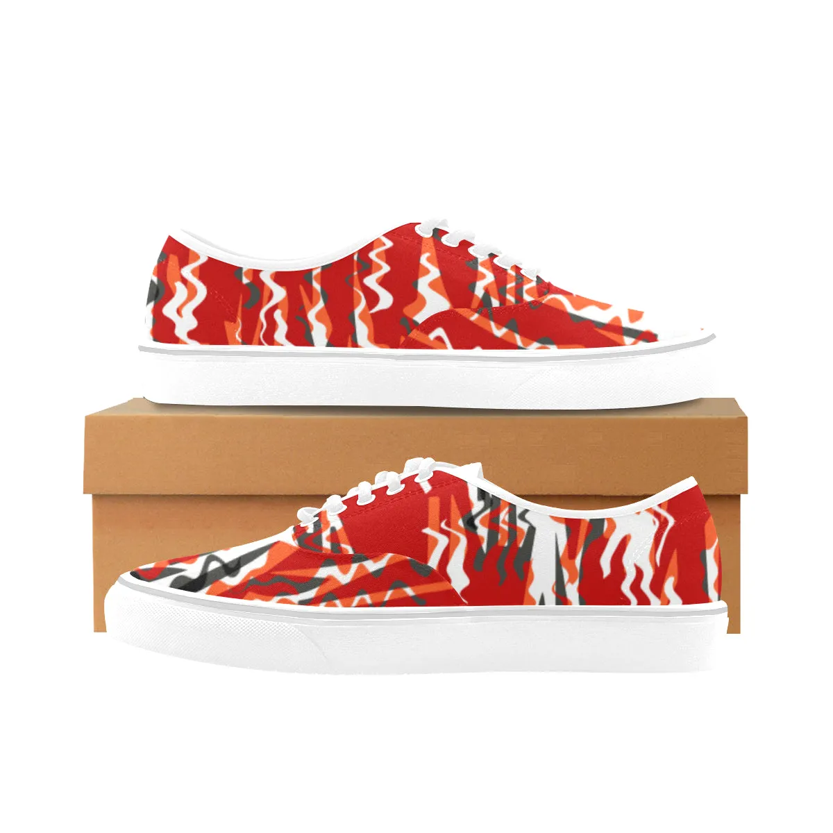Men's Crimson Red Doodle Print Canvas Low Top Shoes
