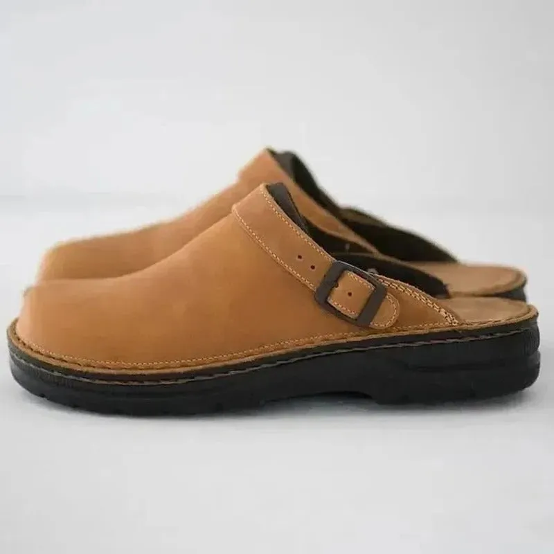 Men's Leather Slippers - Genuine Leather - Comfortable Orthotics