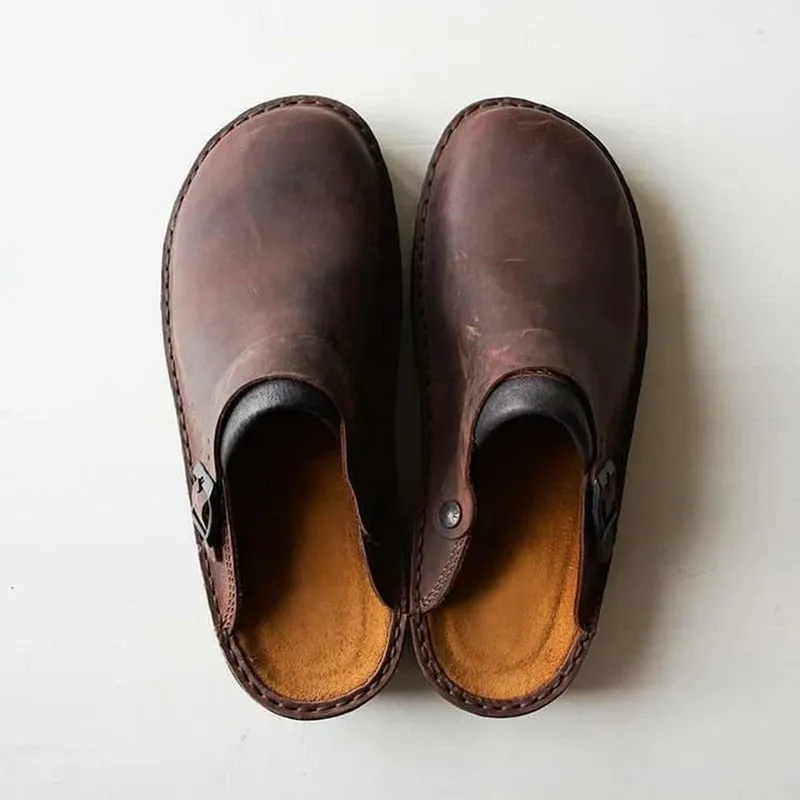 Men's Leather Slippers - Genuine Leather - Comfortable Orthotics