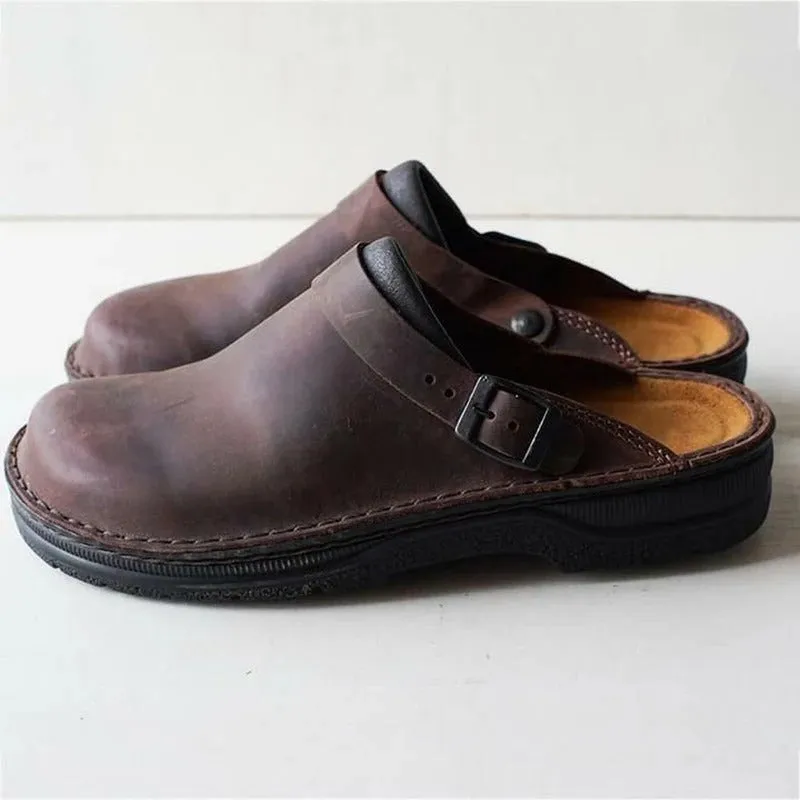 Men's Leather Slippers - Genuine Leather - Comfortable Orthotics