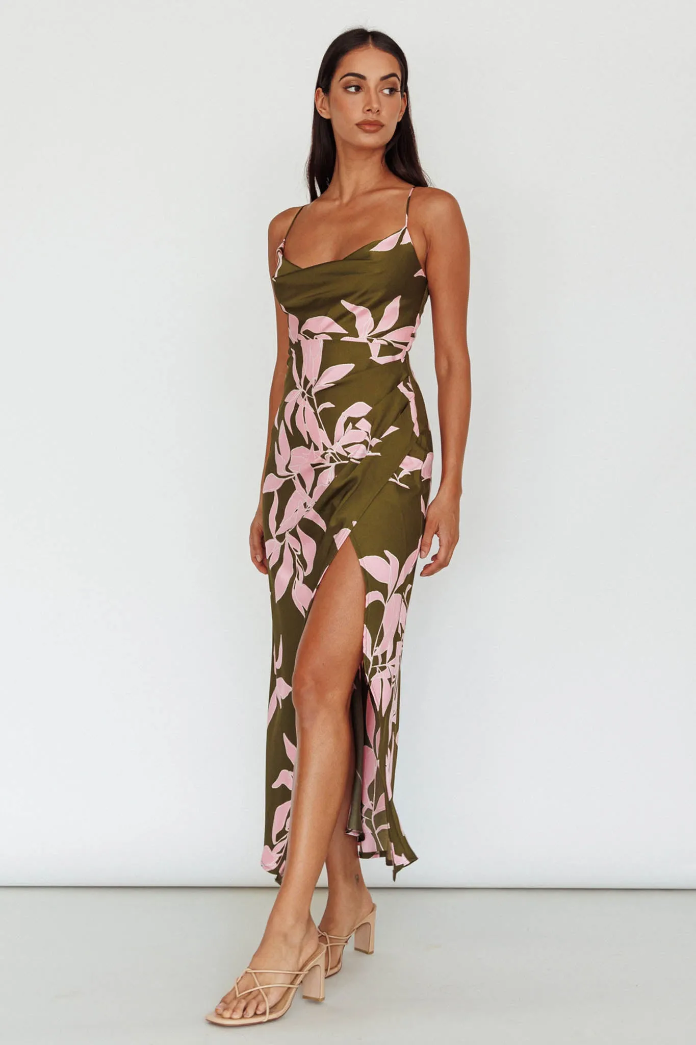 Morea Cowl Neck Maxi Dress Floral Green