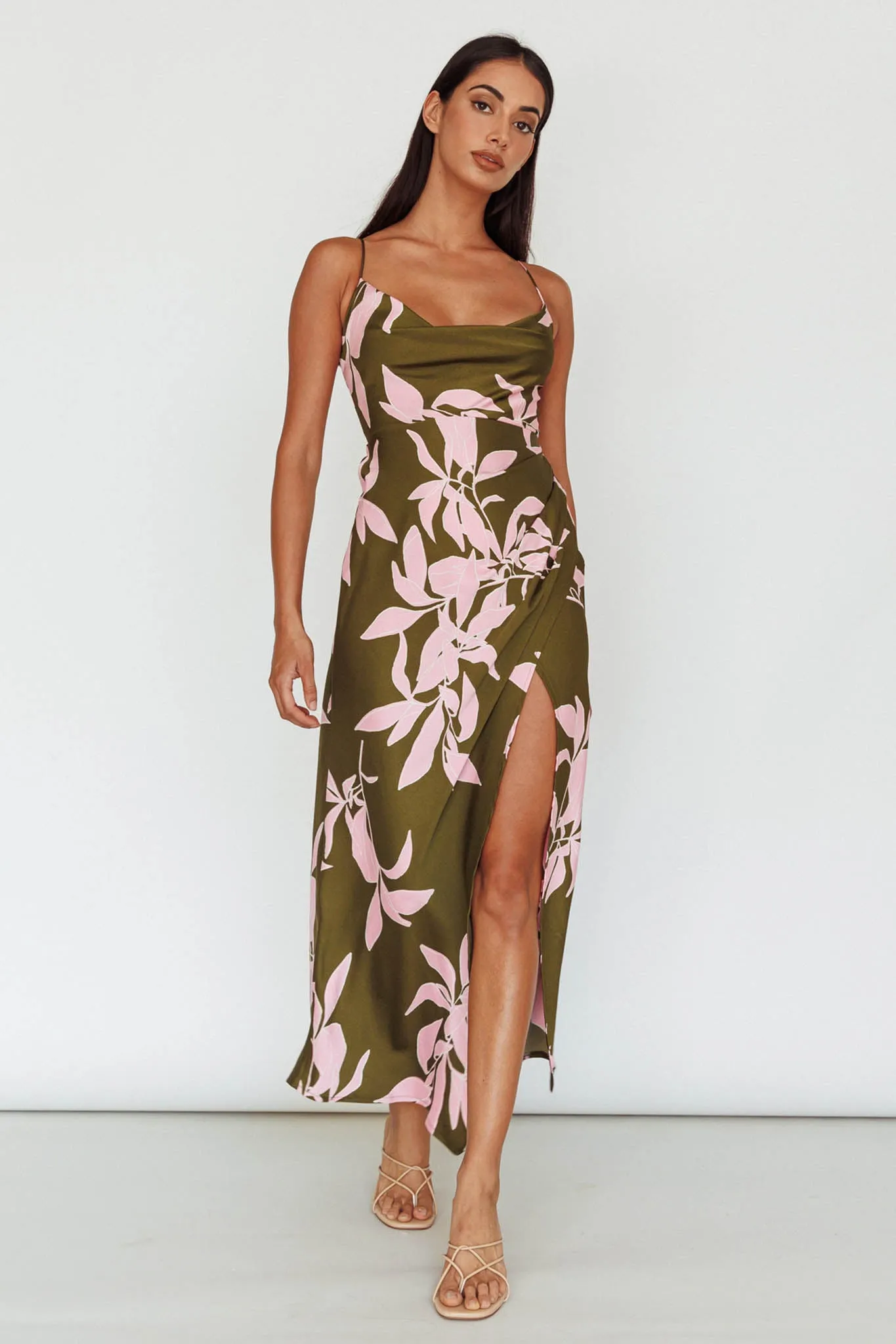 Morea Cowl Neck Maxi Dress Floral Green