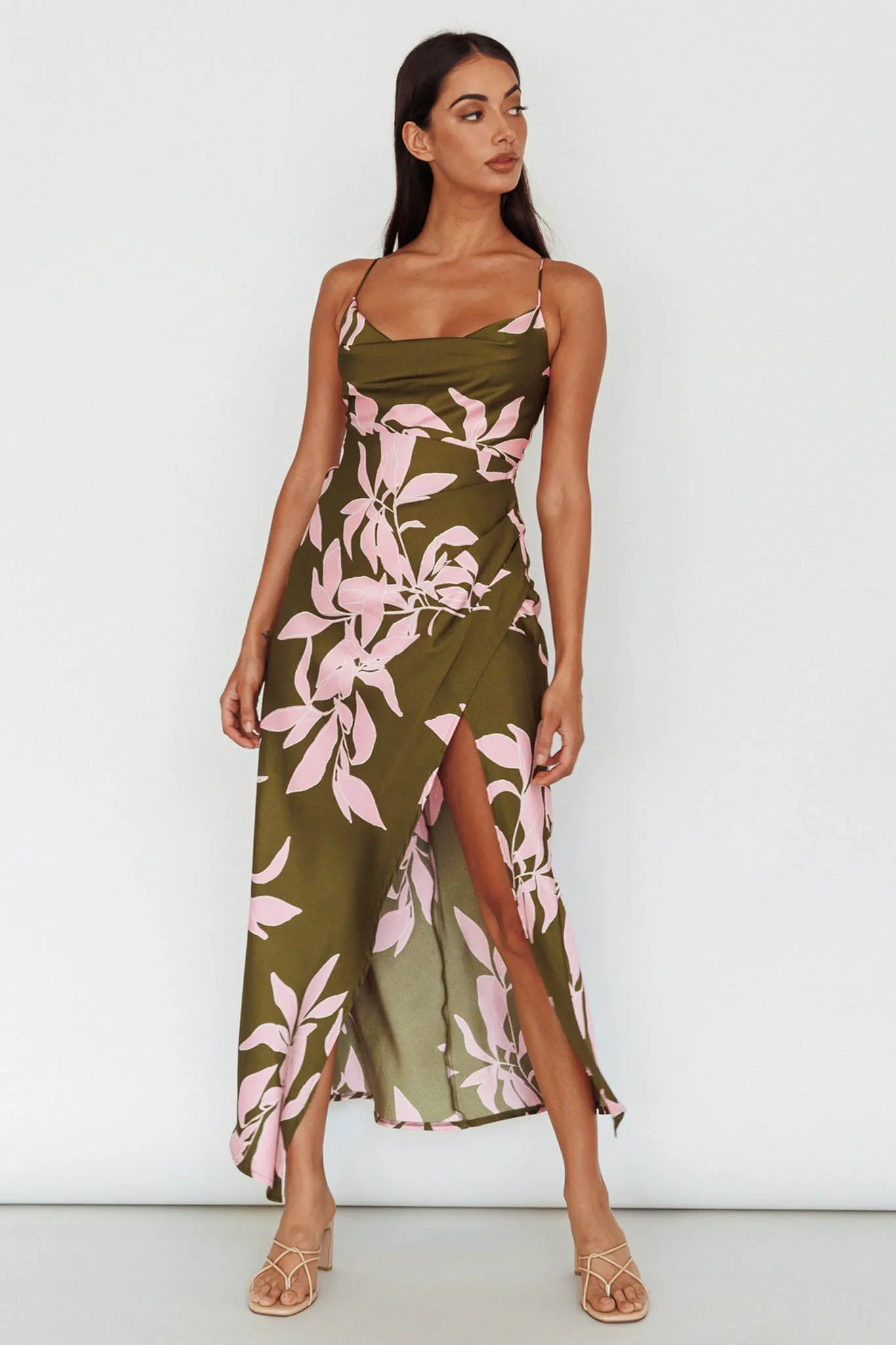 Morea Cowl Neck Maxi Dress Floral Green