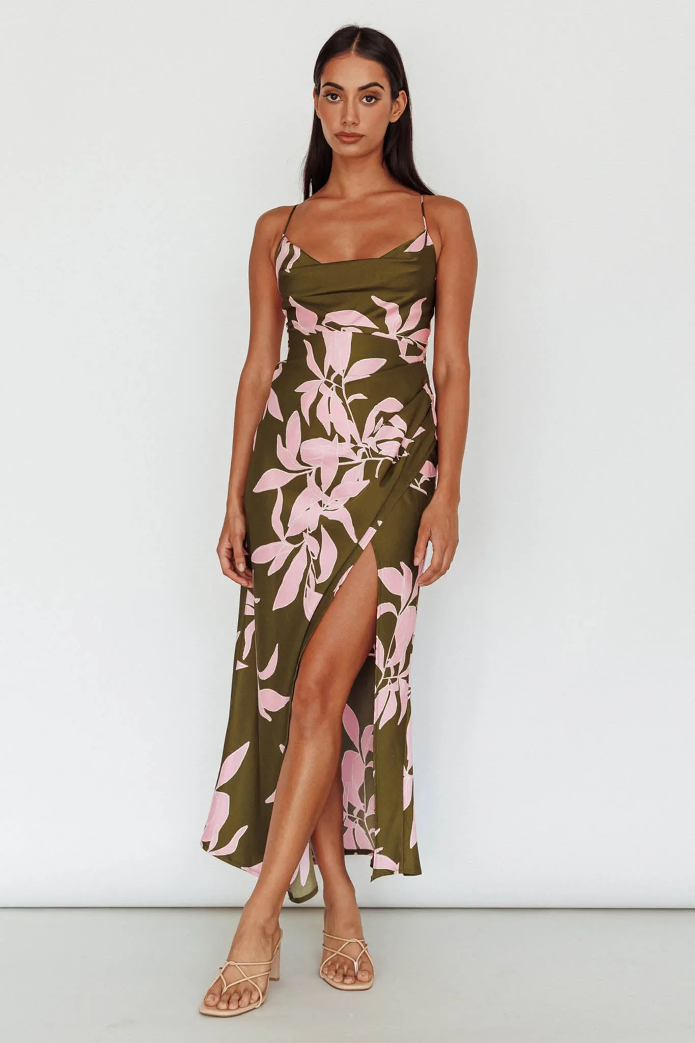 Morea Cowl Neck Maxi Dress Floral Green