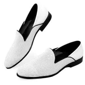 New Loafers White Men&#39;s Shoes Summer Casual Shoes for Men Genuine Leather Breathable Hollow Soft Hand Sewing Luxury Fashion Shoe