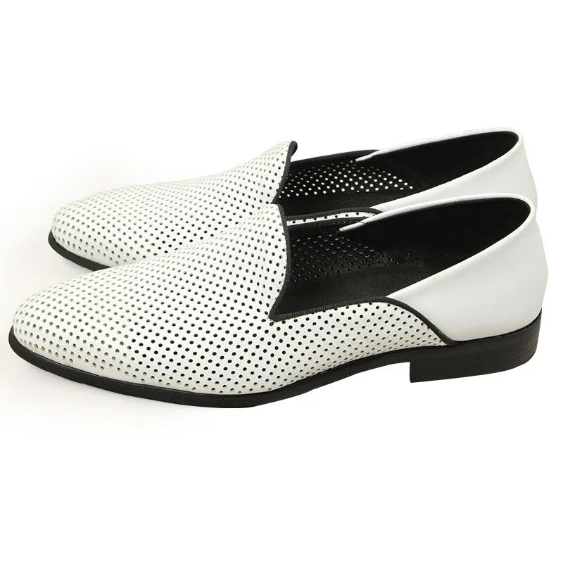 New Loafers White Men&#39;s Shoes Summer Casual Shoes for Men Genuine Leather Breathable Hollow Soft Hand Sewing Luxury Fashion Shoe