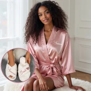 Personalized Bridesmaid Robes and Slipper Set