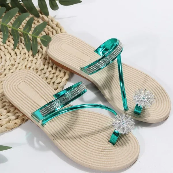Purpdrank - Green Fashion Casual Patchwork Rhinestone Round Comfortable Shoes