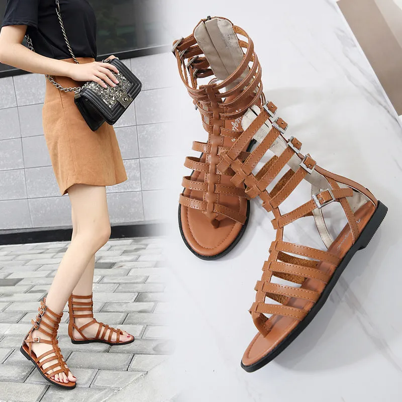 Roman Style Straps Hasp Ankle Length Boots Flat Sandals