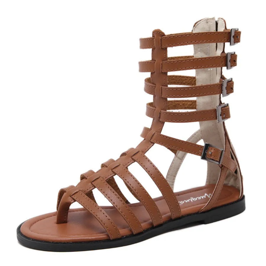 Roman Style Straps Hasp Ankle Length Boots Flat Sandals