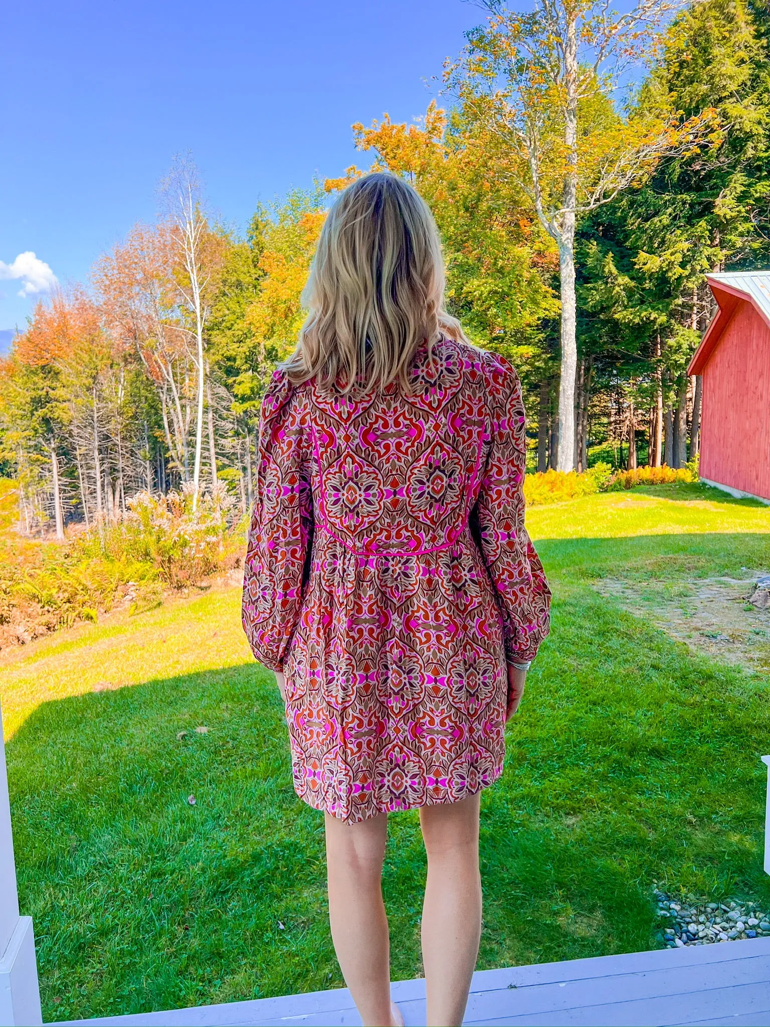 Rushing Into It Mini Dress - Tan/Fuchsia