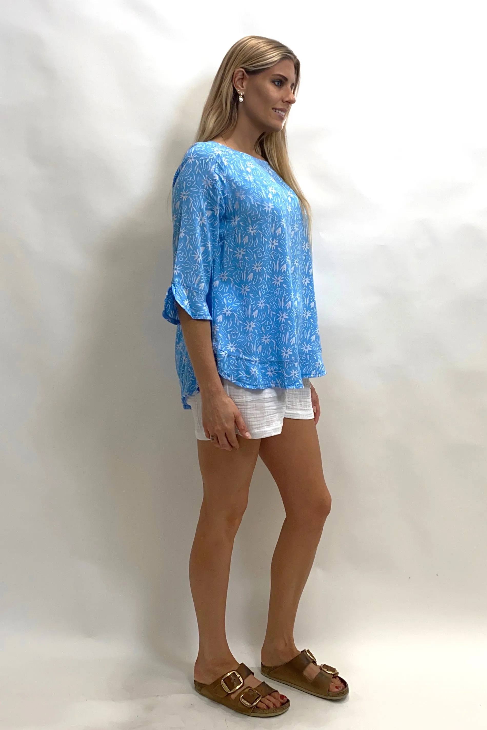 Seashapes Daisy 3/4 Sleeve Boat Neck Top