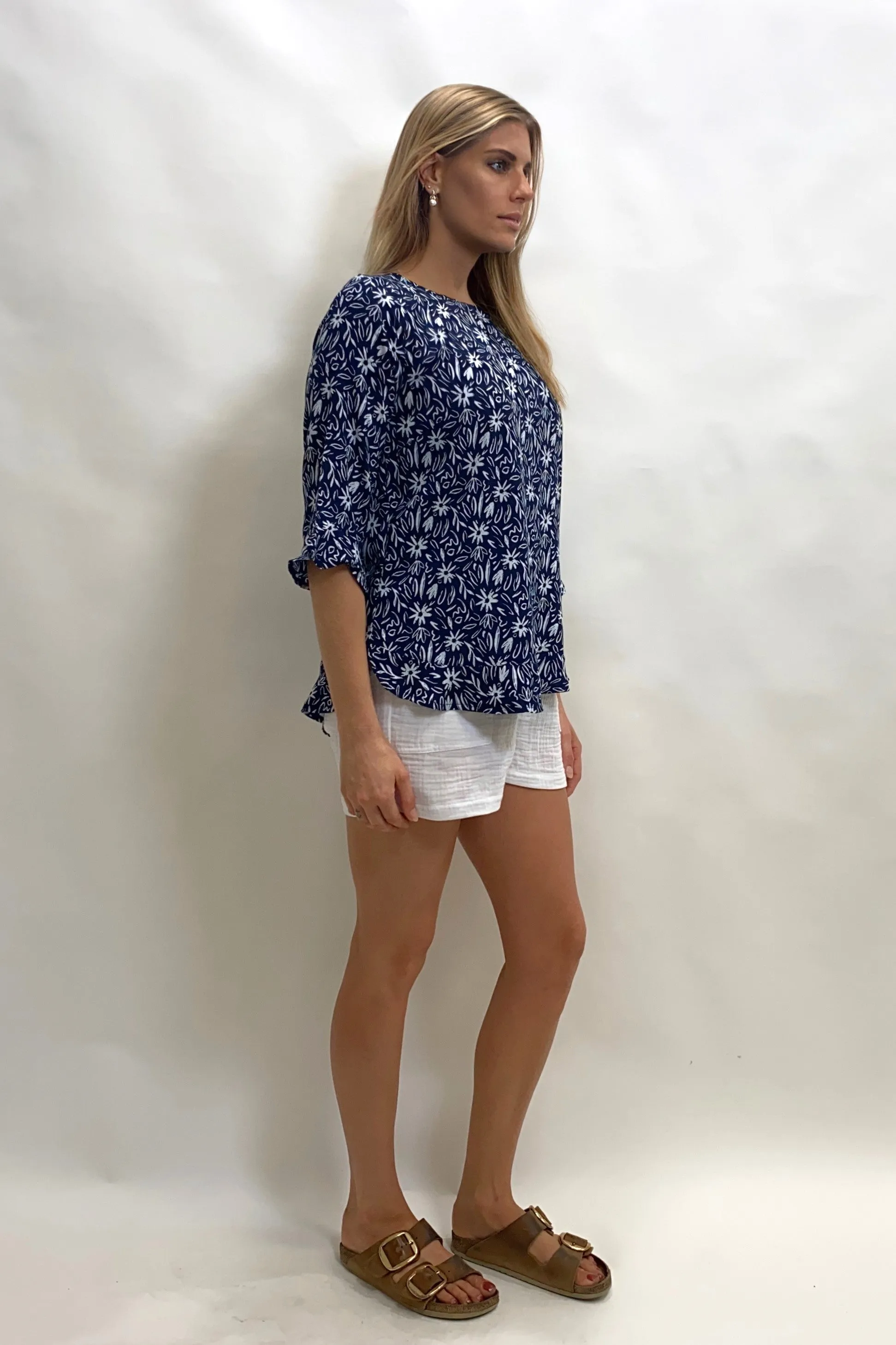 Seashapes Daisy 3/4 Sleeve Boat Neck Top