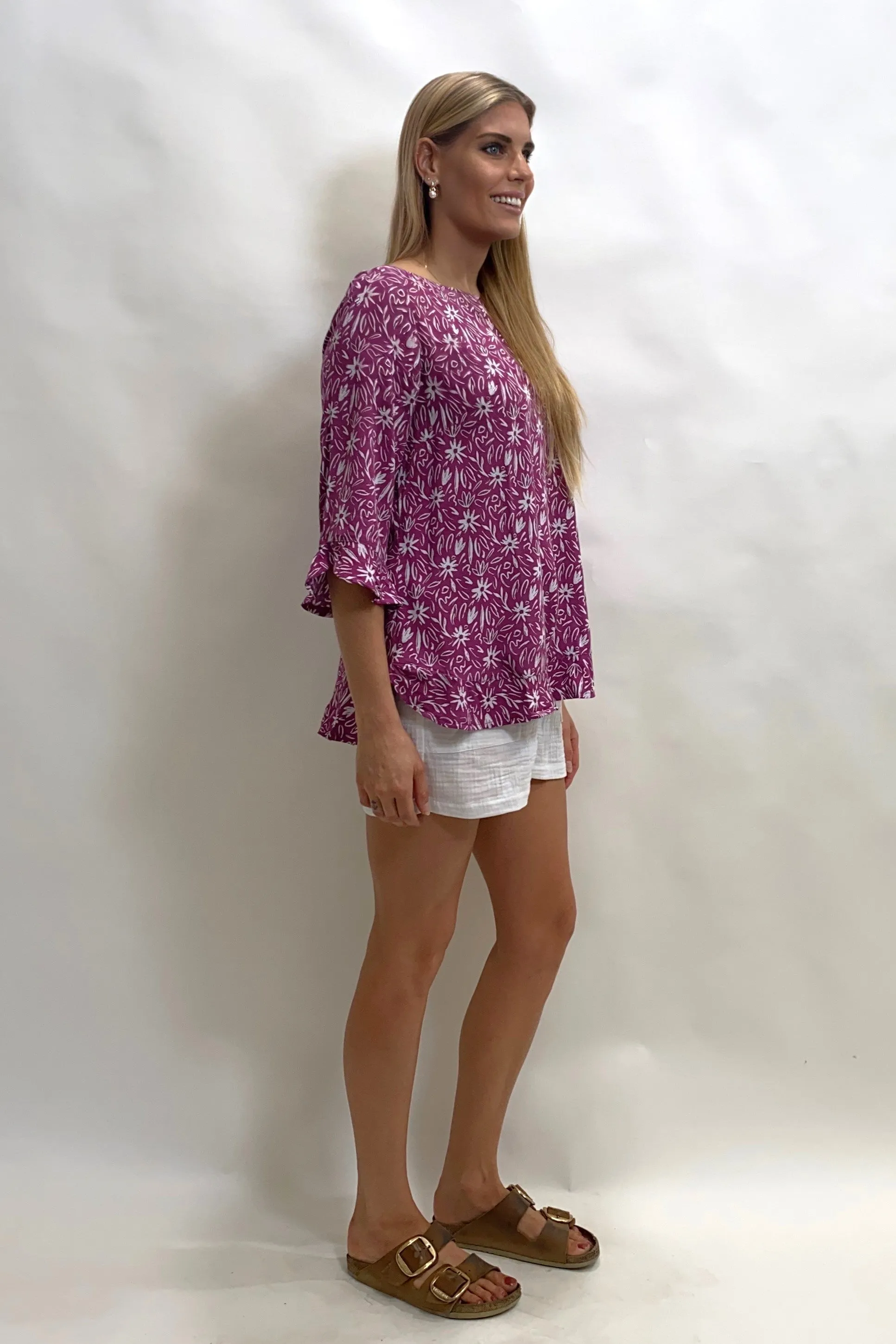 Seashapes Daisy 3/4 Sleeve Boat Neck Top
