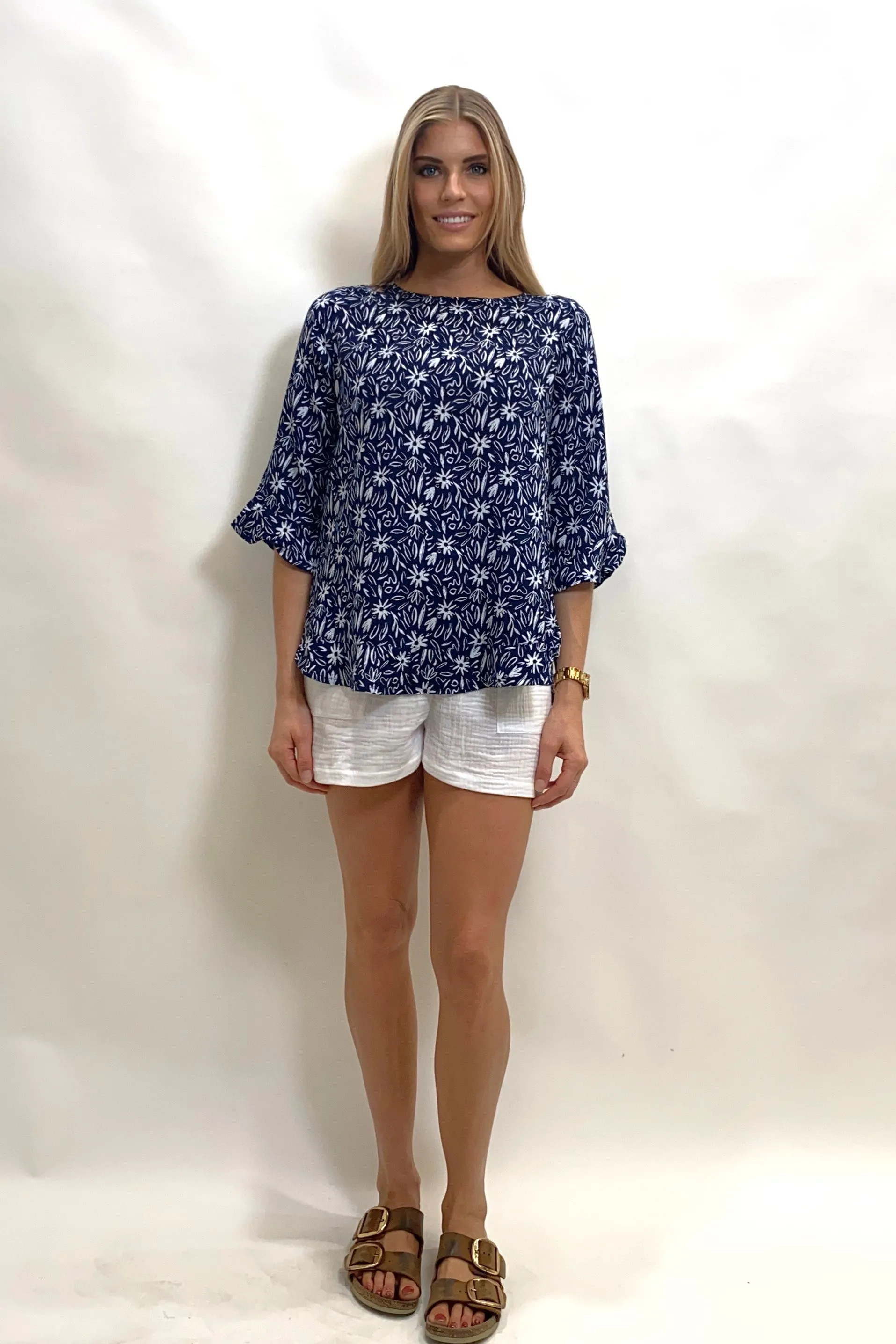 Seashapes Daisy 3/4 Sleeve Boat Neck Top
