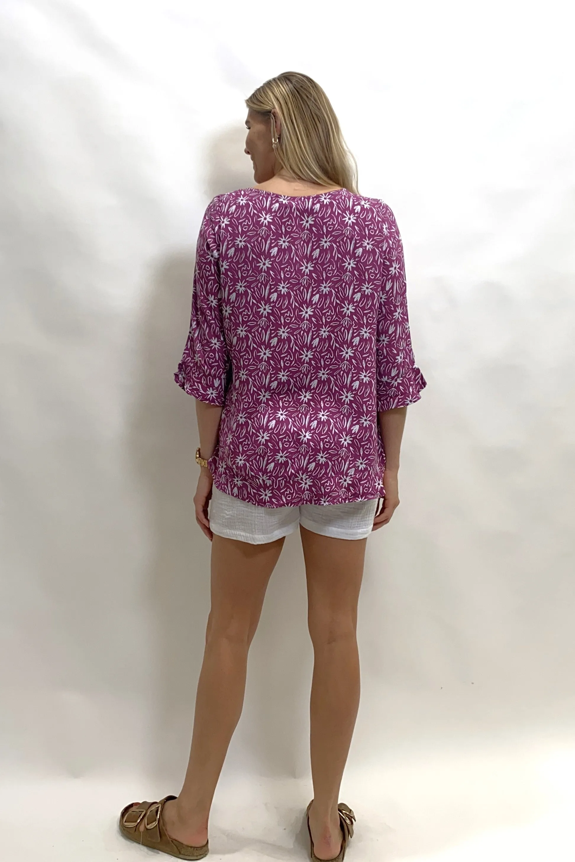 Seashapes Daisy 3/4 Sleeve Boat Neck Top