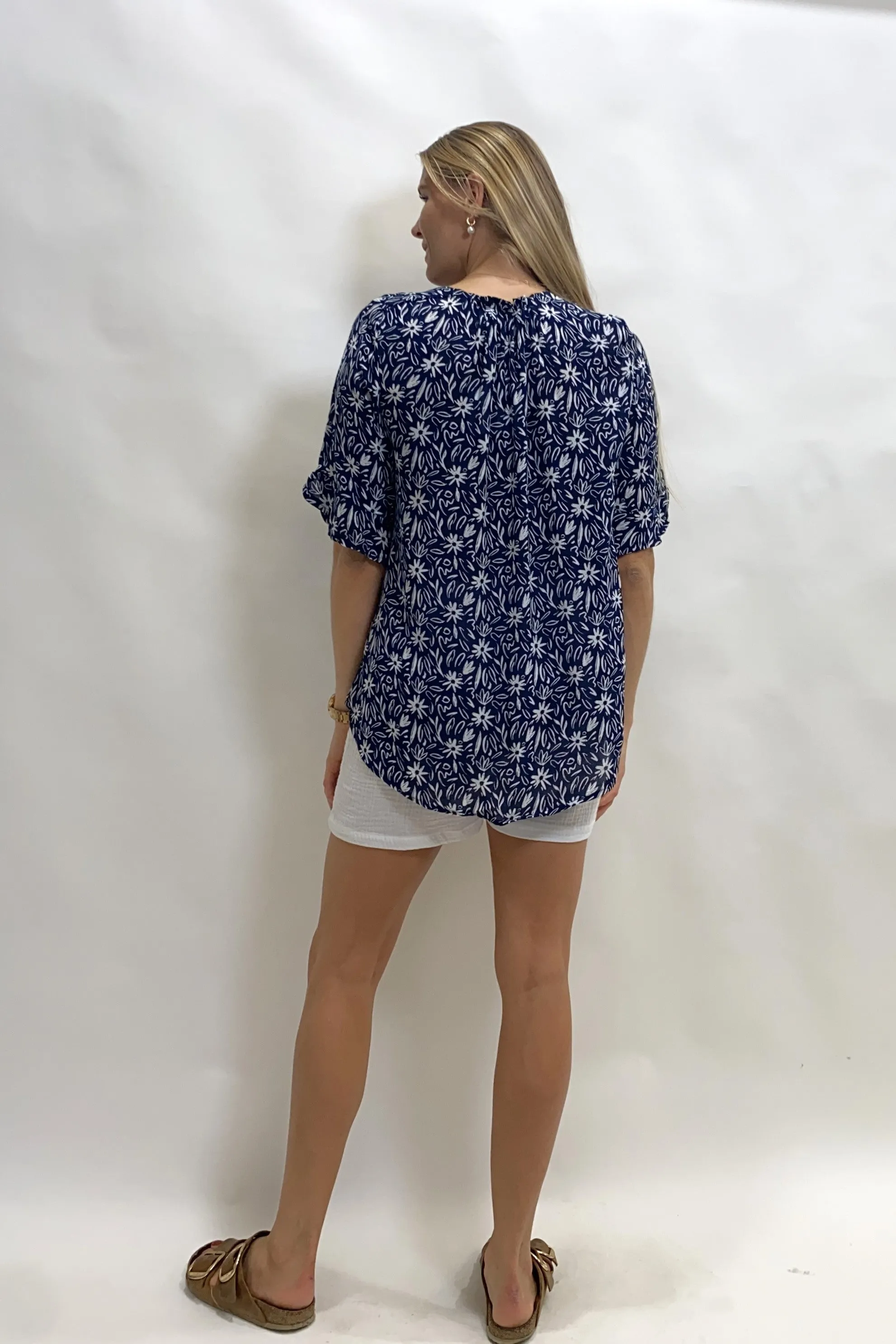 Seashapes Daisy 3/4 Sleeve Boat Neck Top