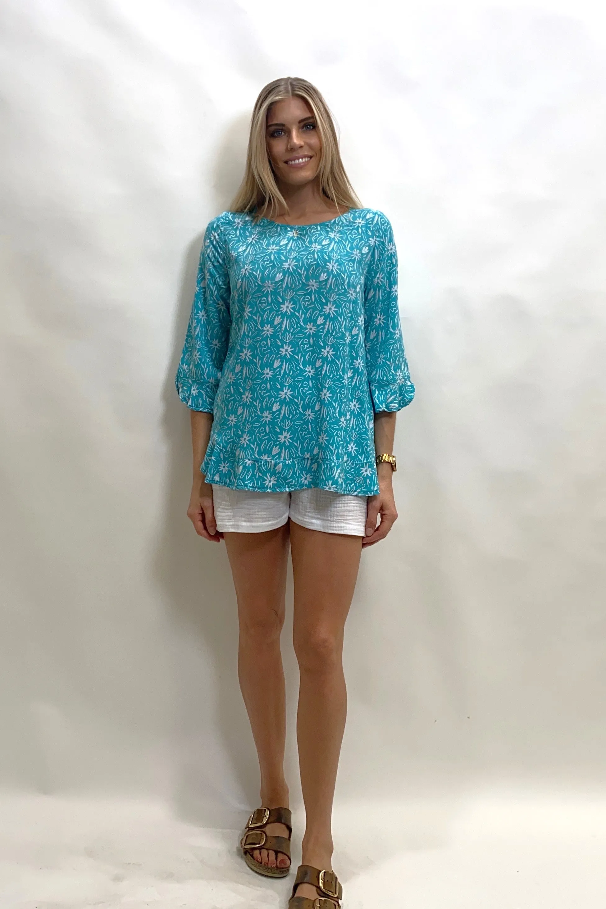 Seashapes Daisy 3/4 Sleeve Boat Neck Top