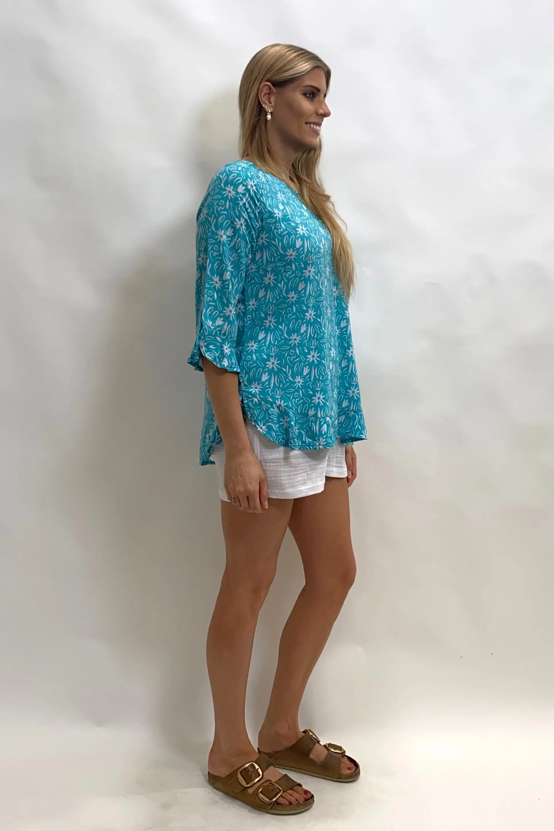Seashapes Daisy 3/4 Sleeve Boat Neck Top