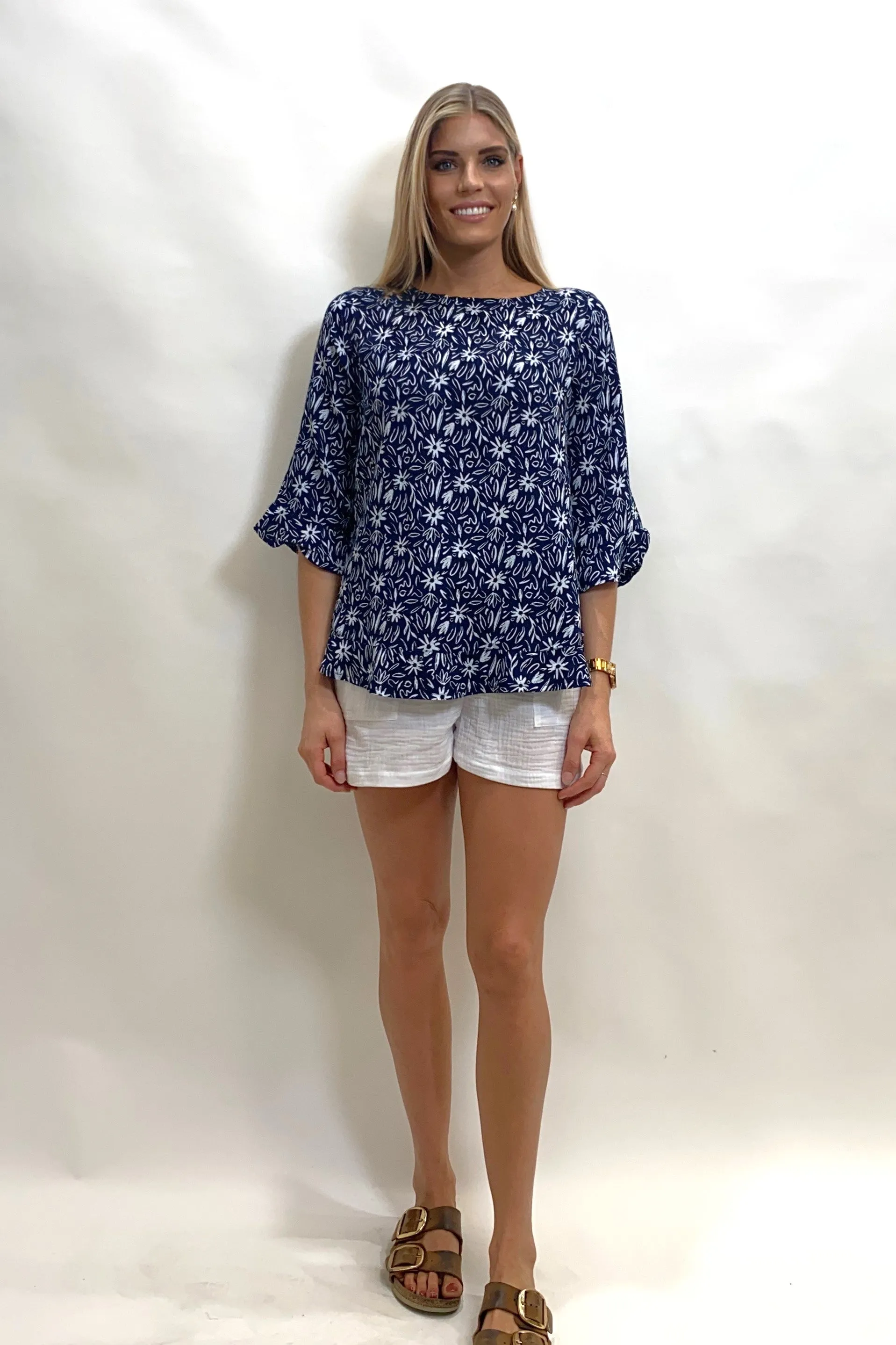 Seashapes Daisy 3/4 Sleeve Boat Neck Top