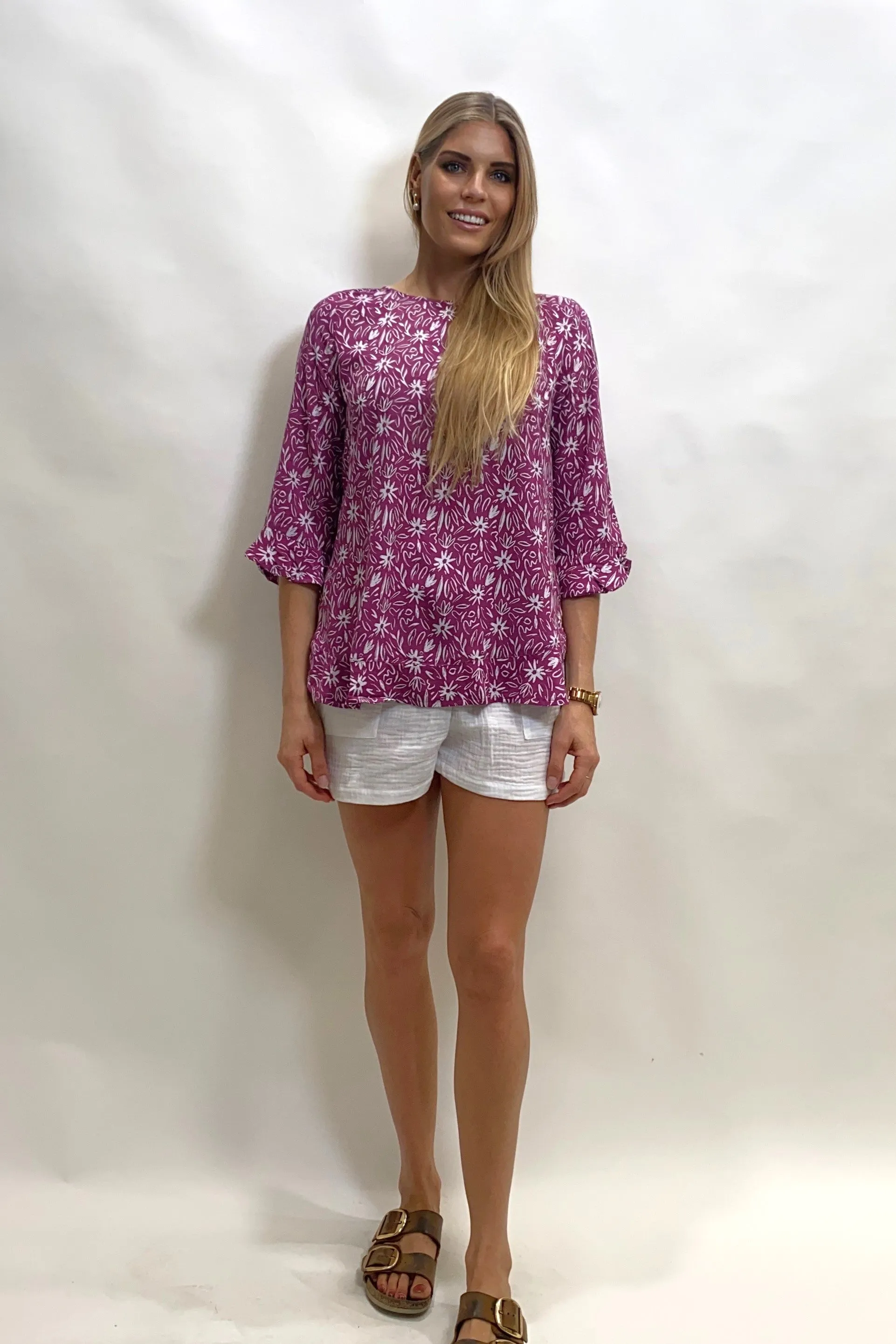 Seashapes Daisy 3/4 Sleeve Boat Neck Top