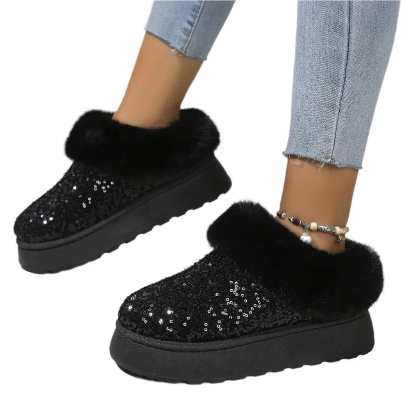 Sparkling Indoor Outdoor Casual Warm Comfortable Thick-Soled Plush Slippers For Women