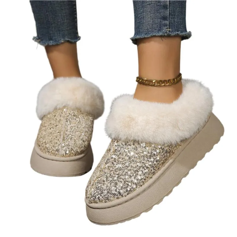Sparkling Indoor Outdoor Casual Warm Comfortable Thick-Soled Plush Slippers For Women