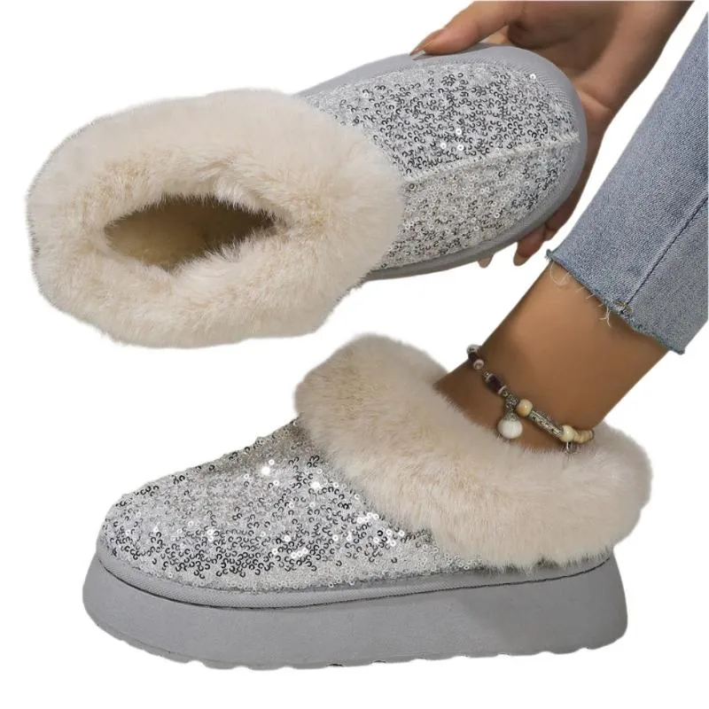Sparkling Indoor Outdoor Casual Warm Comfortable Thick-Soled Plush Slippers For Women