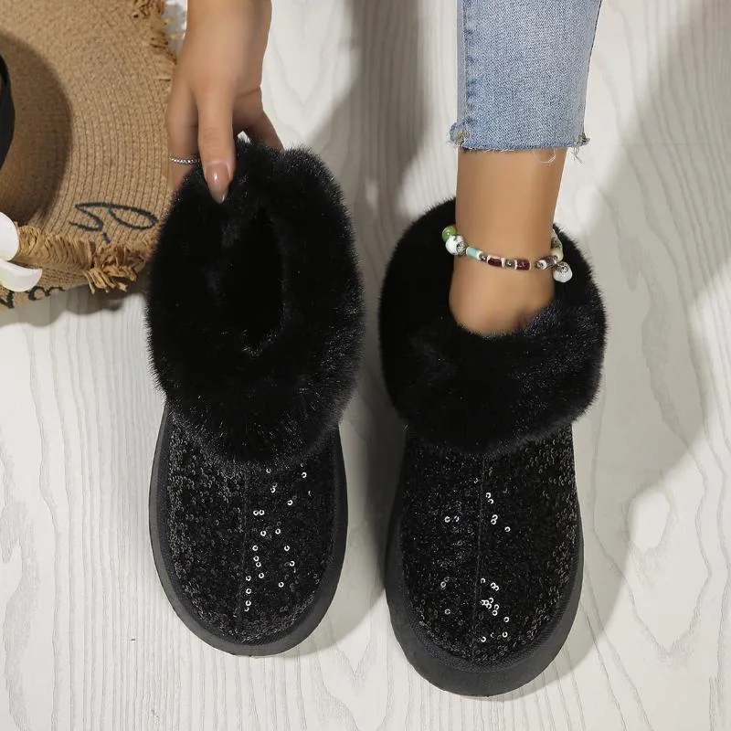 Sparkling Indoor Outdoor Casual Warm Comfortable Thick-Soled Plush Slippers For Women