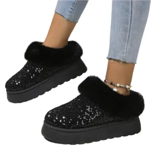 Sparkling Indoor Outdoor Casual Warm Comfortable Thick-Soled Plush Slippers For Women