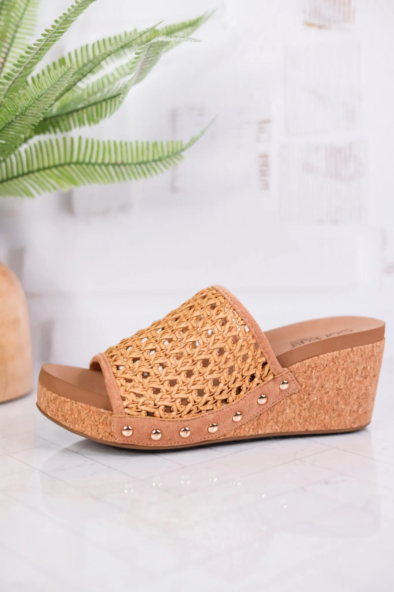 Tan Vacation Rattan Wedge Sandals