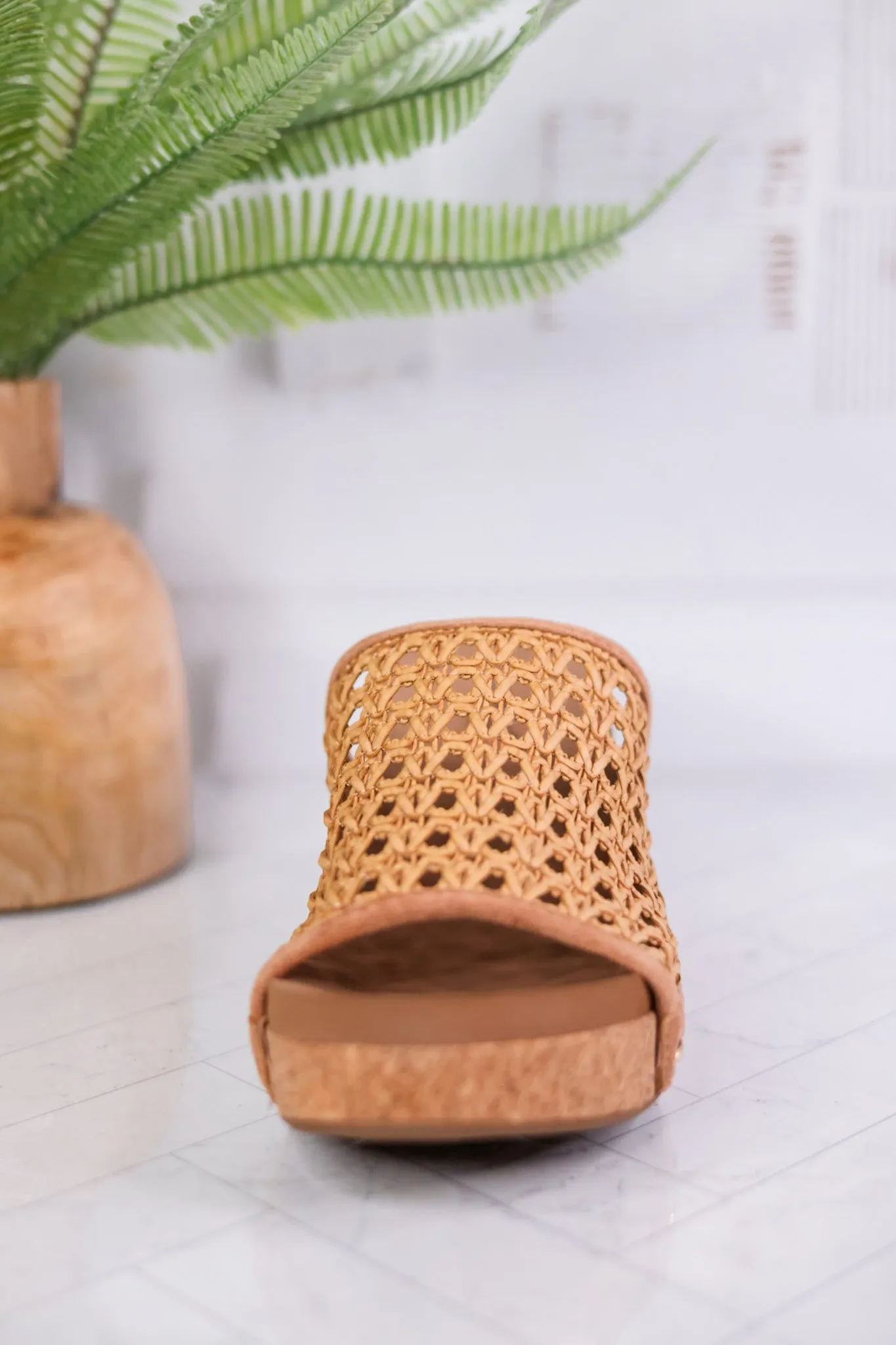 Tan Vacation Rattan Wedge Sandals
