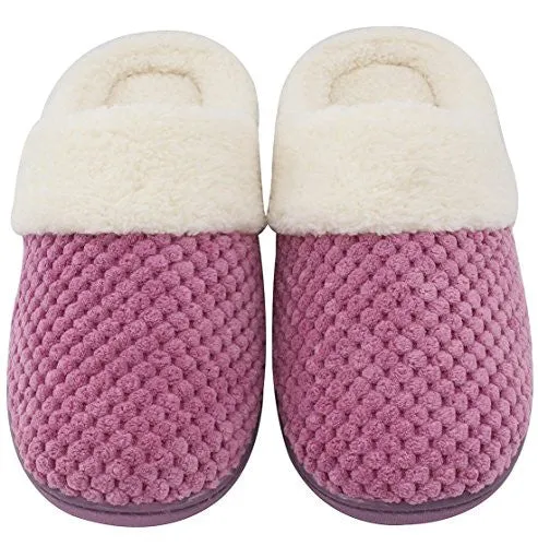 UltraIdeas Women's Soft Gridding Coral Velvet Short Plush Lining Slip-on Memory Foam Clog Indoor Slippers (Large / 9-10 B(M), Purple)