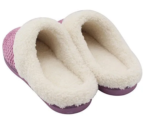 UltraIdeas Women's Soft Gridding Coral Velvet Short Plush Lining Slip-on Memory Foam Clog Indoor Slippers (Large / 9-10 B(M), Purple)