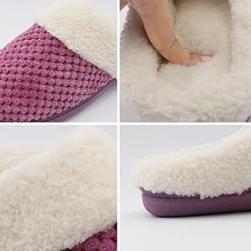 UltraIdeas Women's Soft Gridding Coral Velvet Short Plush Lining Slip-on Memory Foam Clog Indoor Slippers (Large / 9-10 B(M), Purple)