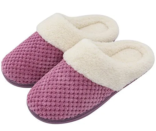 UltraIdeas Women's Soft Gridding Coral Velvet Short Plush Lining Slip-on Memory Foam Clog Indoor Slippers (Large / 9-10 B(M), Purple)