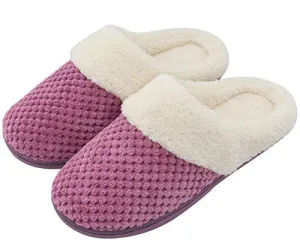 UltraIdeas Women's Soft Gridding Coral Velvet Short Plush Lining Slip-on Memory Foam Clog Indoor Slippers (Large / 9-10 B(M), Purple)