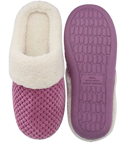 UltraIdeas Women's Soft Gridding Coral Velvet Short Plush Lining Slip-on Memory Foam Clog Indoor Slippers (Large / 9-10 B(M), Purple)
