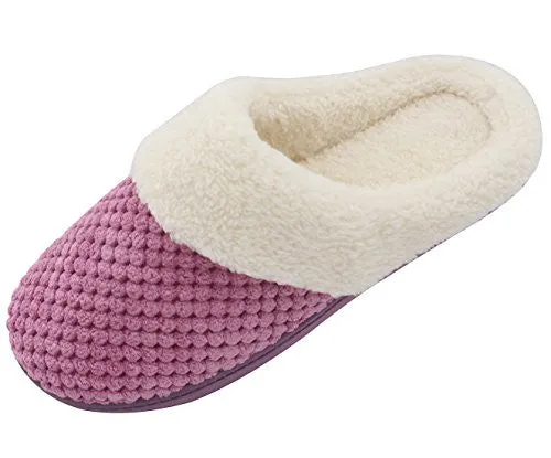 UltraIdeas Women's Soft Gridding Coral Velvet Short Plush Lining Slip-on Memory Foam Clog Indoor Slippers (Large / 9-10 B(M), Purple)