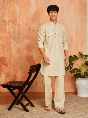 VASTRAMAY Men's Chiku Cotton Slub Kurta and Pyjama Set
