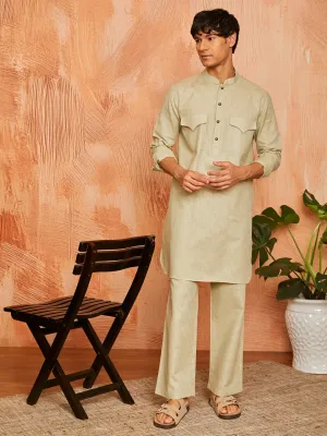 VASTRAMAY Men's Mint Green Cotton Slub Kurta and Pyjama Set