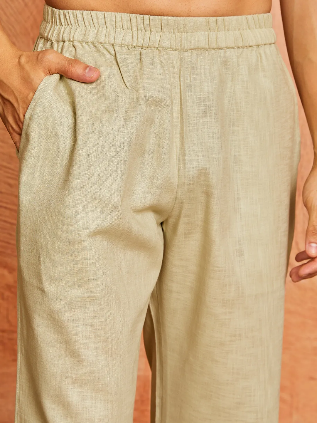 VASTRAMAY Men's Mint Green Cotton Slub Kurta and Pyjama Set