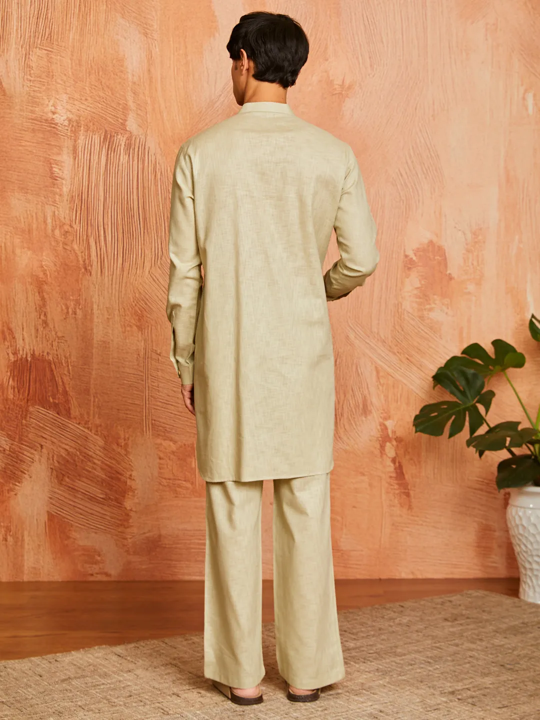 VASTRAMAY Men's Mint Green Cotton Slub Kurta and Pyjama Set