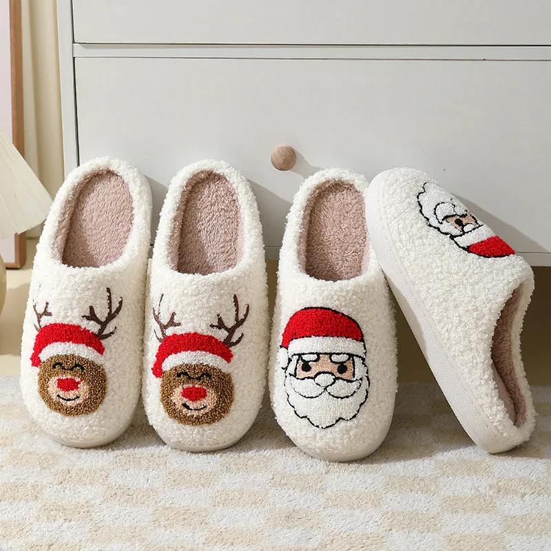 Wholesale Comfortable Home Cute Cartoon Santa Claus Couple Style Warm Winter Cotton Slippers