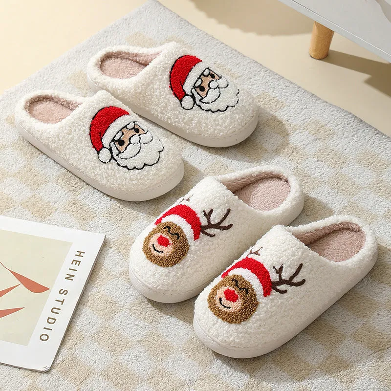 Wholesale Comfortable Home Cute Cartoon Santa Claus Couple Style Warm Winter Cotton Slippers