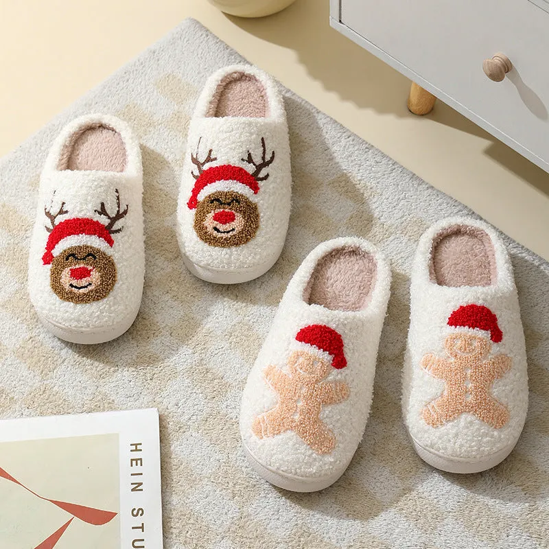 Wholesale Comfortable Home Cute Cartoon Santa Claus Couple Style Warm Winter Cotton Slippers
