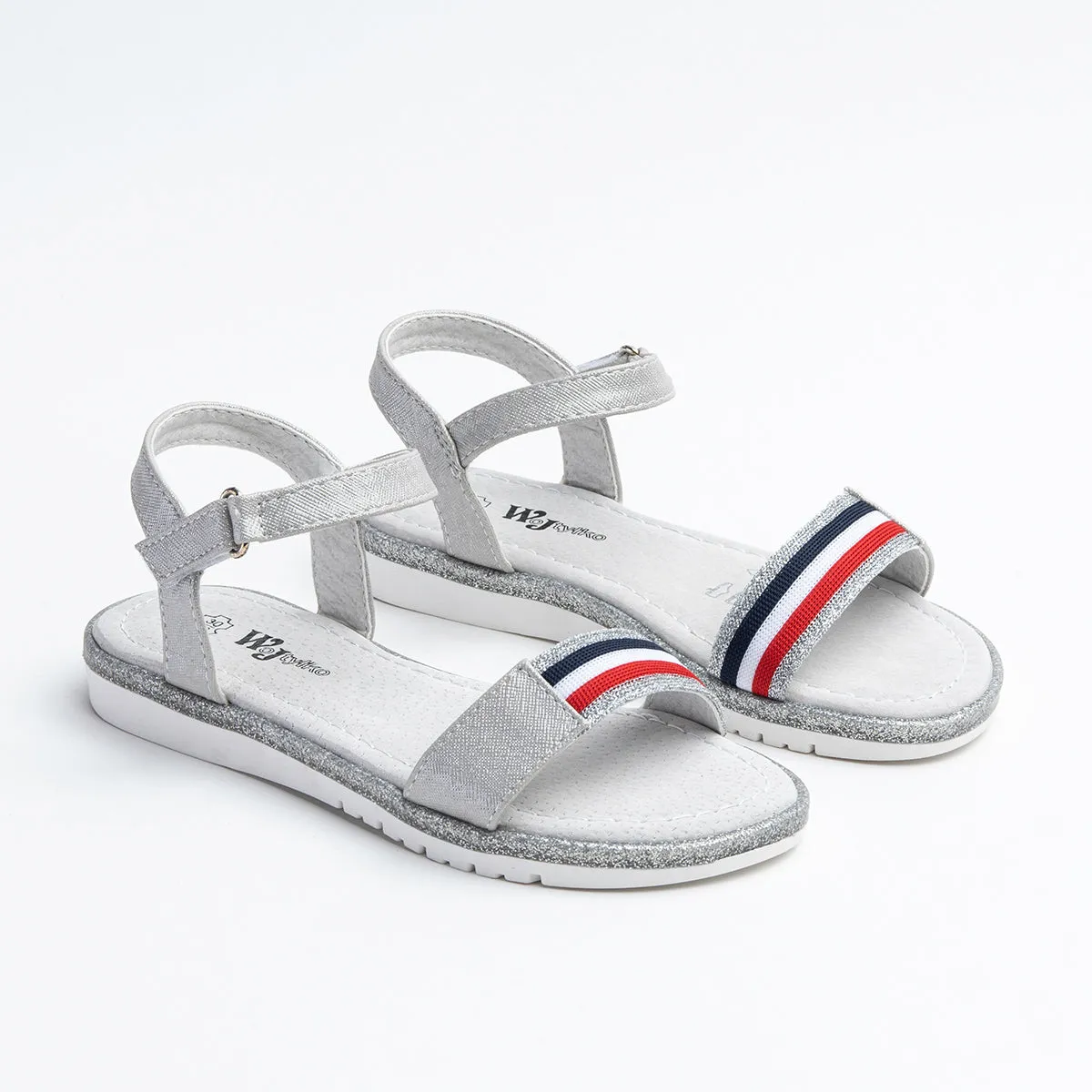 Wojtyłko Big Girls' Silver Open-toe Sandals with Stripes | 5S1149-SI