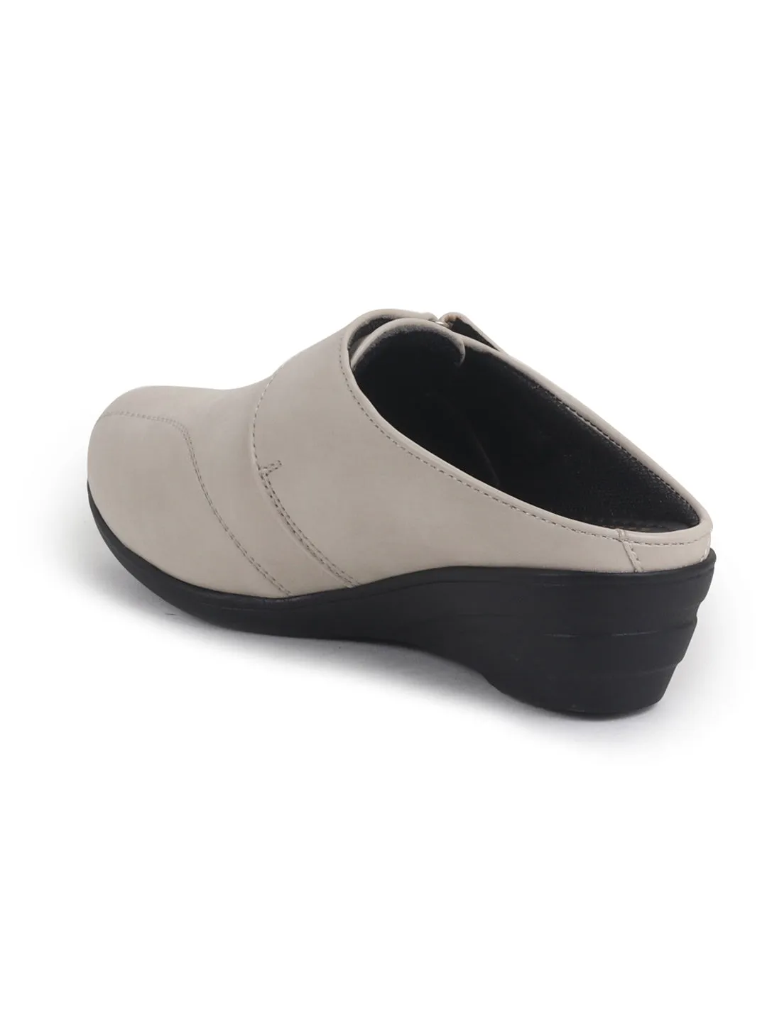 Women Cream Back Open Formal Slip On Flatform Heel Wedges with Hook and Loop|Adjustable Strap Shoes|Office Meetings
