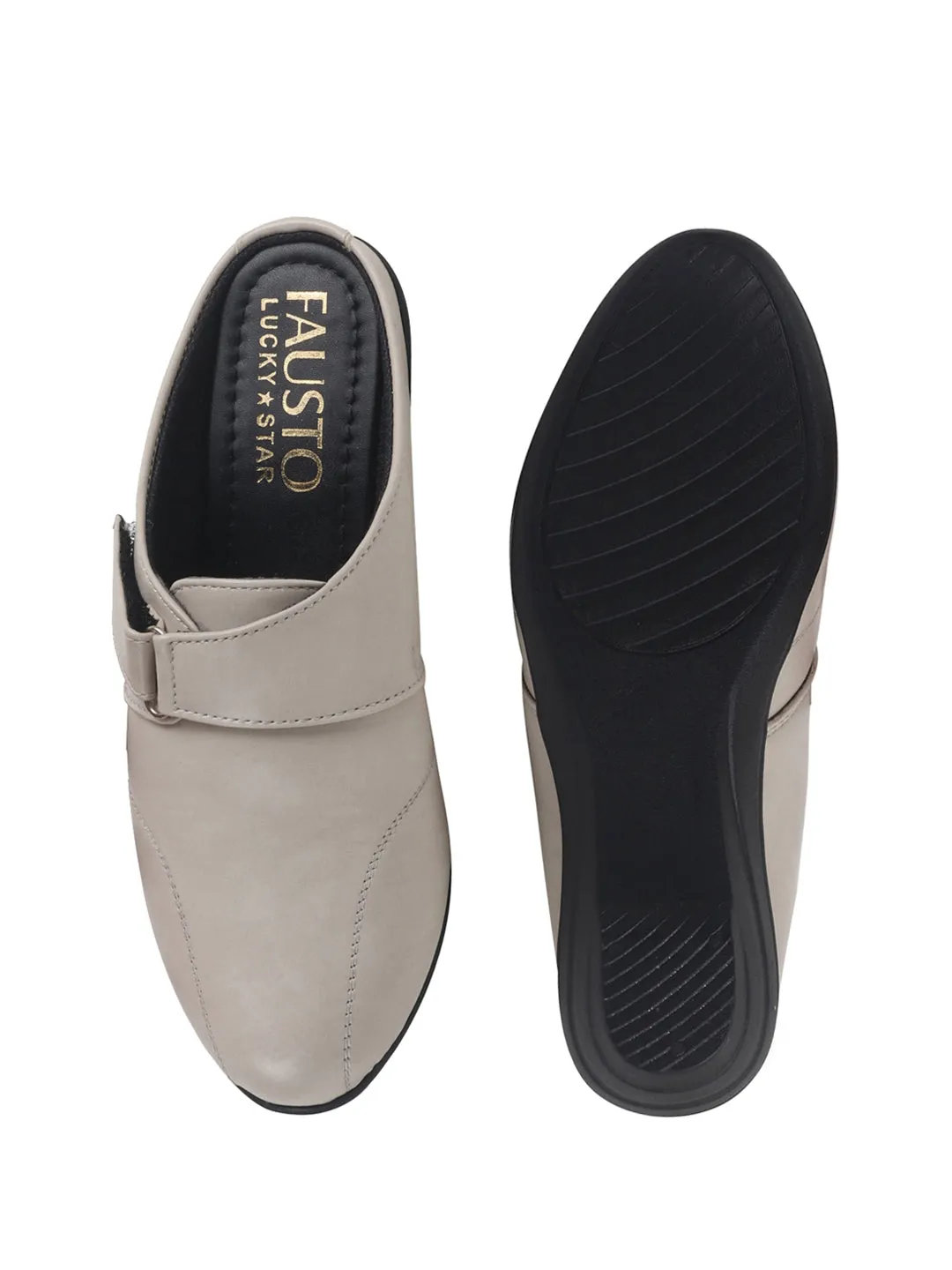Women Cream Back Open Formal Slip On Flatform Heel Wedges with Hook and Loop|Adjustable Strap Shoes|Office Meetings