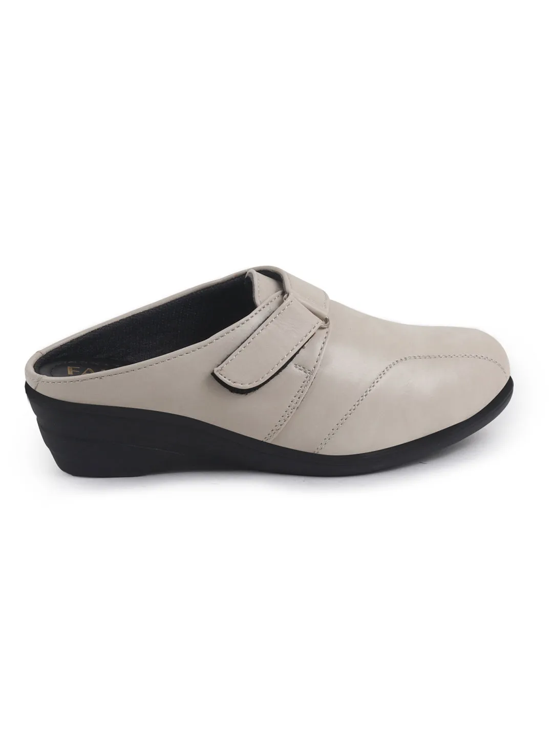 Women Cream Back Open Formal Slip On Flatform Heel Wedges with Hook and Loop|Adjustable Strap Shoes|Office Meetings